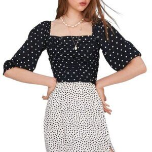 Zara Draped Polka Dot Ruched Balloon Sleeve Square Neck Crop Top Womens Small